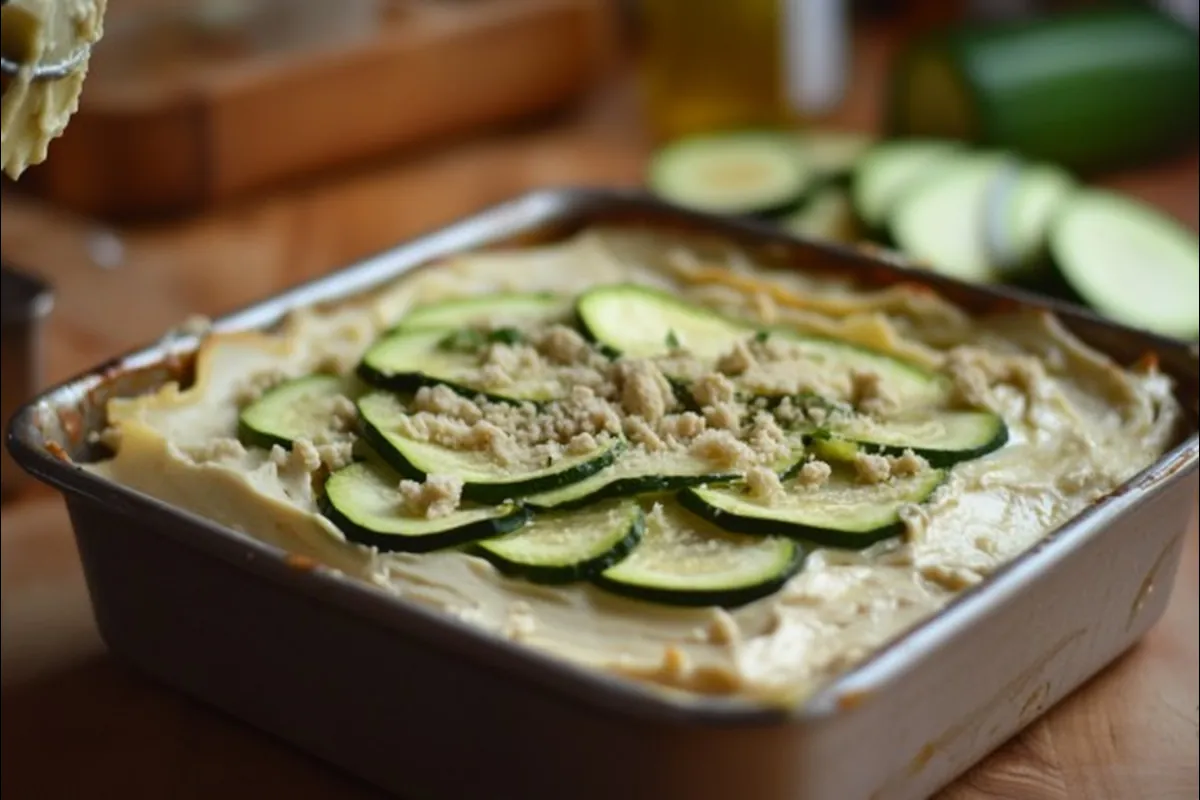 Cashew Cheese Spread Over Lasagna Noodles