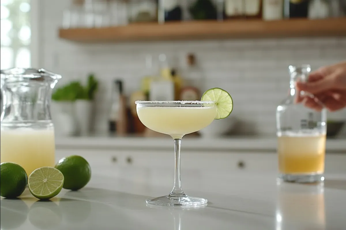 Bartender preparing a Skinny Margarita with fresh lime and agave nectar.