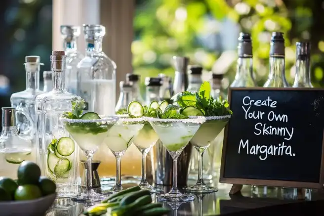 A DIY skinny margarita bar with fresh garnishes and ingredients.