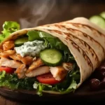 Mediterranean-style dish with a wrap and fresh sides.