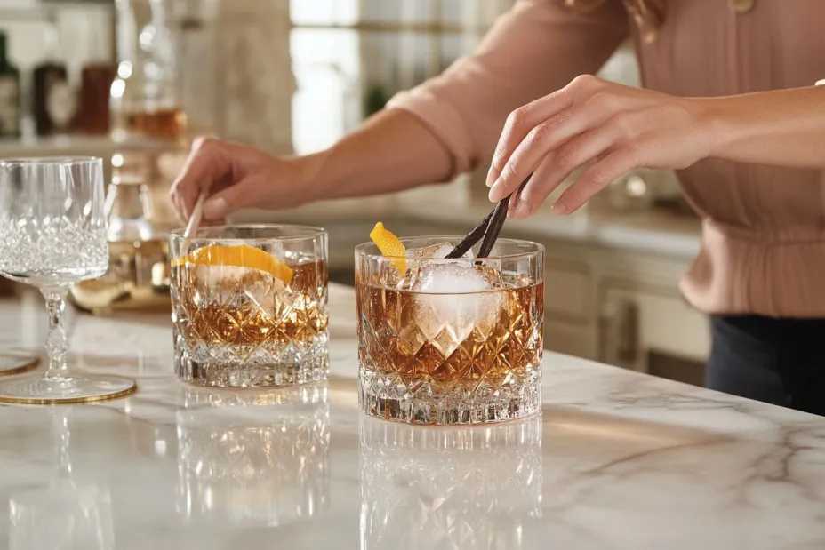 Bartender crafting a Vanilla Old Fashioned cocktail