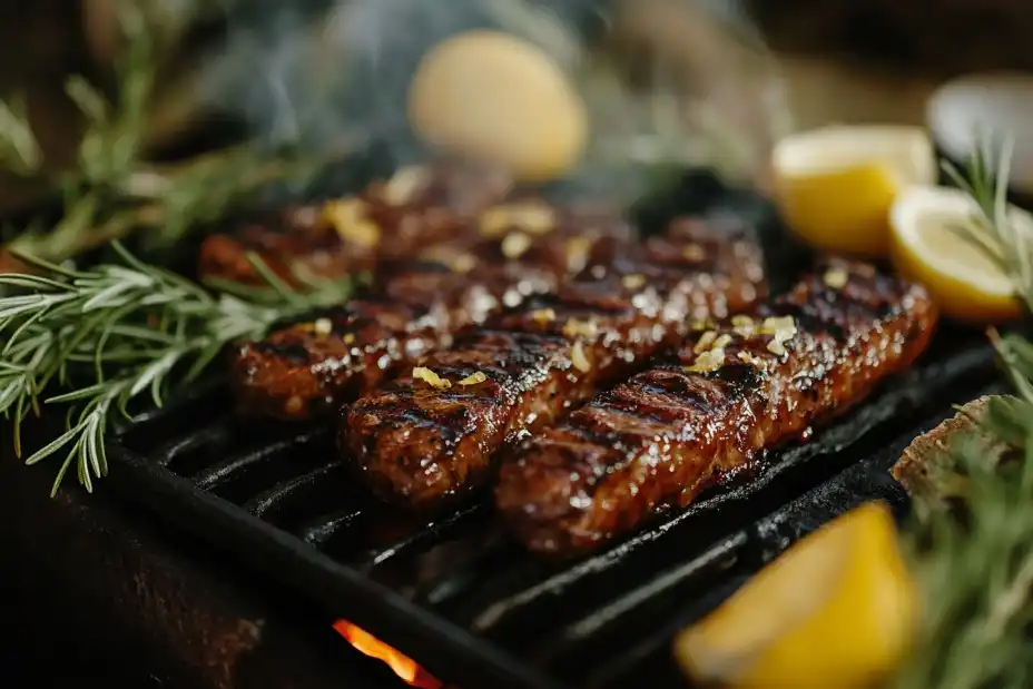 Grilled Meat Fingers on a Barbecue Grill