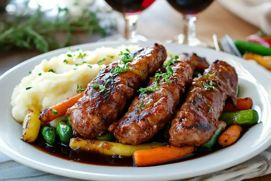 Braised Meat Fingers with Mashed Potatoes and Vegetables