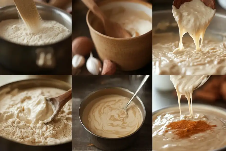 Steps to prepare Guyanese Parsad, including parching flour and adding milk.