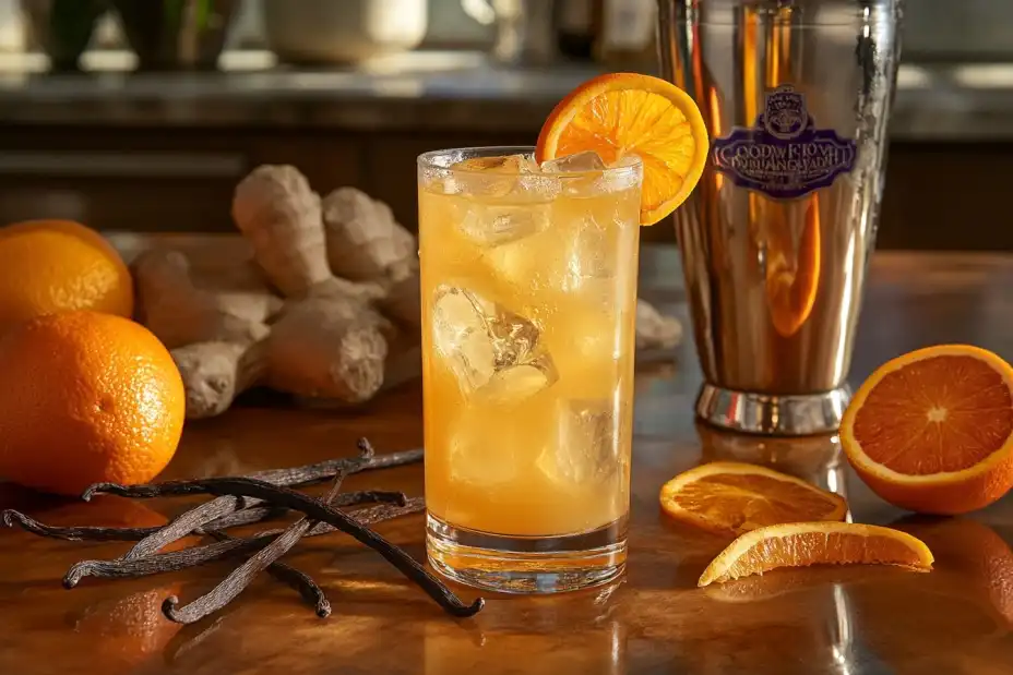 Crown Royal Vanilla cocktail with ginger ale and orange slice