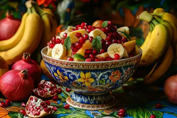 Guyanese Parsad served in a decorative bowl with festive fruits.