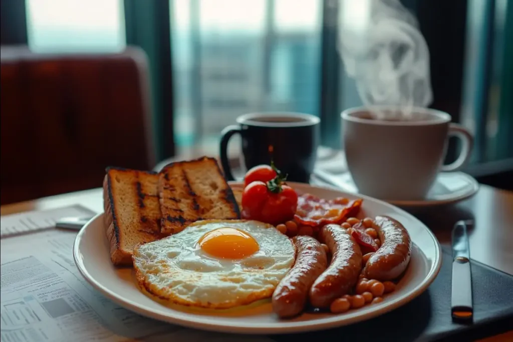 Traditional Full English Breakfast with tea