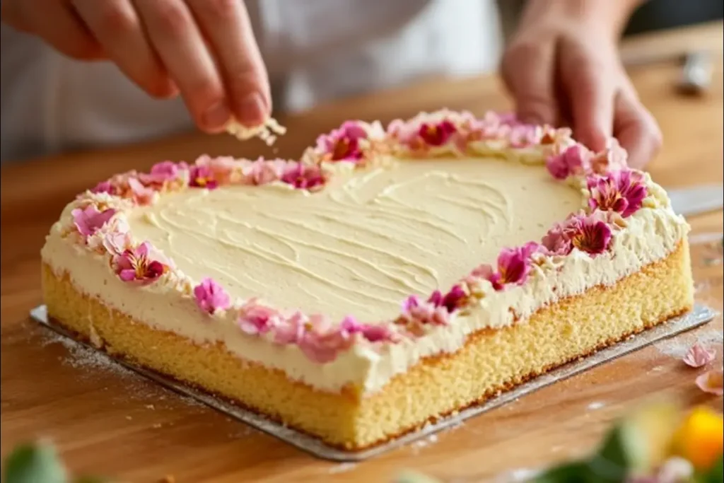 Step-by-step guide to creating a heart-shaped cake.