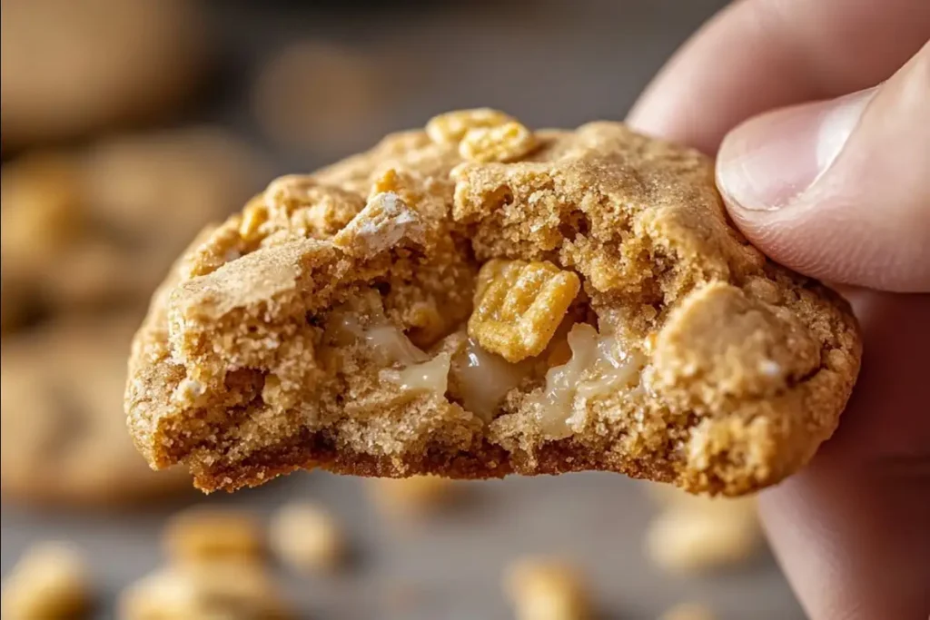 Close-up of a Gooey Cinnamon Toast Crunch Cookie