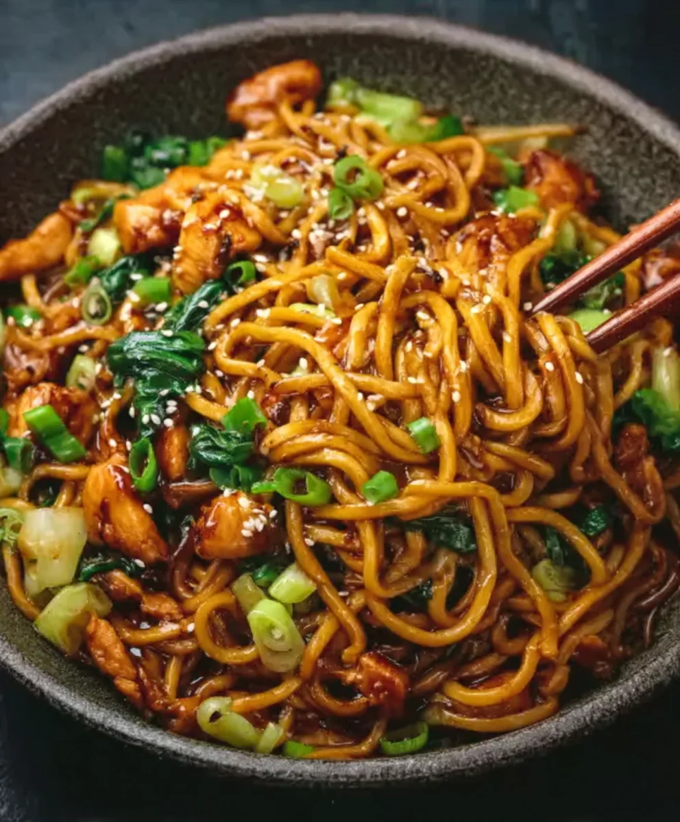 Sticky Garlic Chicken Noodles- Easy Recipe