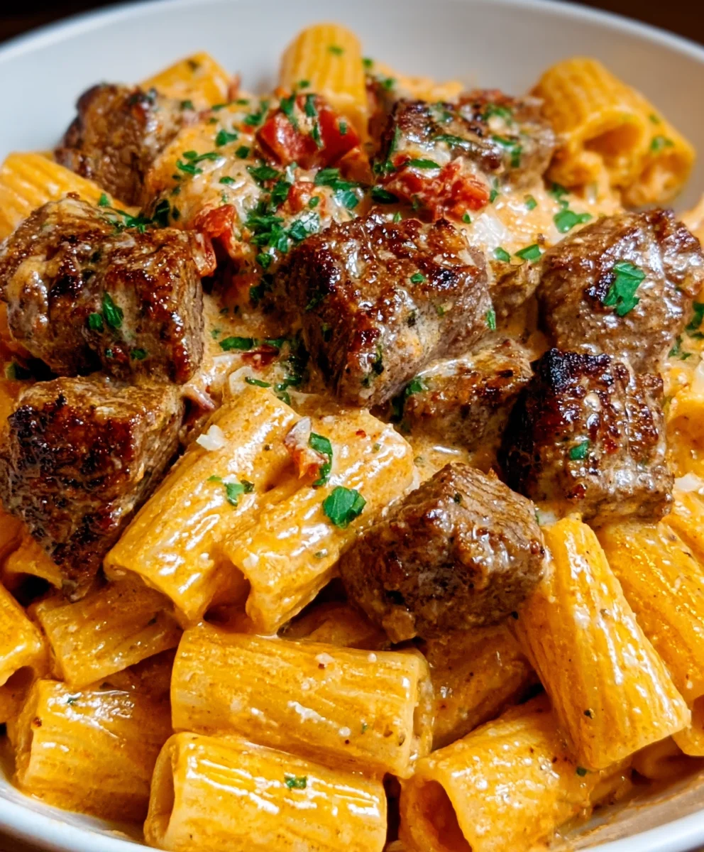 Cajun Beef Tips Rigatoni Parmesan - Creamy Cheesy Dinner